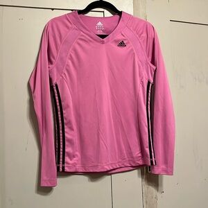 Pinkish purple  v neck Women’s size S Adidas, long sleeve top black stripe